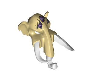 LEGO Beige Mammoth Maske mit Tusks mit Lavender Kopf Wounds (17378 / 20901)