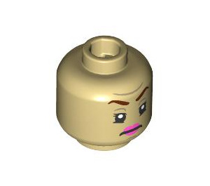 LEGO Tan Minifigure Head with Pink Lips and Frown (Recessed Solid Stud) (3274 / 104416)