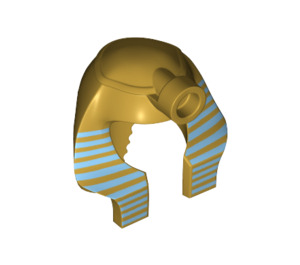 LEGO Beige Mummy Hovedbeklædning med Medium blå Striber på Metallisk guld med indvendig solid ring (30168 / 39883)