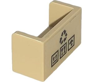 LEGO Tan Panel 1 x 2 x 1 with Closed Corners with Recycling and Package Handle with Care Symbols Sticker (23969)