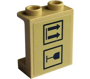 LEGO Tan Panel 1 x 2 x 2 with a Black Glass and Two Up Arrows Sticker with Side Supports, Hollow Studs (6268)