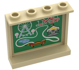 LEGO bronzer Panneau 1 x 4 x 3 avec Amusement Park (Roller Coaster, Carousel et Ferris Roue) Map Autocollant avec supports latéraux, tenons creux (35323)