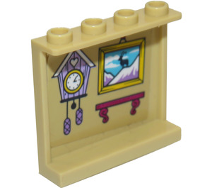LEGO Tan Panel 1 x 4 x 3 with Cuckoo Clock and Painting Sticker with Side Supports, Hollow Studs (35323)