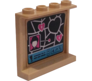 LEGO Tan Panel 1 x 4 x 3 with GPS Map and Hearts Sticker with Side Supports, Hollow Studs (35323)