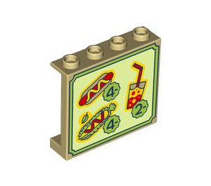 LEGO Beige Panel 1 x 4 x 3 mit Hotdog Essen prices / menu mit Seitenstützen, Hohlbolzen (35323 / 105807)
