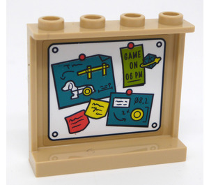 LEGO Beige Panel 1 x 4 x 3 mit Posters Pinned to ein Tafel Aufkleber mit Seitenstützen, Hohlbolzen (35323)