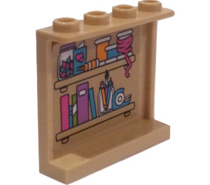LEGO Tan Panel 1 x 4 x 3 with Shelves with Art Supplies and Books Sticker with Side Supports, Hollow Studs (35323)