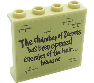 LEGO Zandbruin Paneel 1 x 4 x 3 met 'The chamber of Secrets has been opened enemies of the heir... beware' Sticker met zijsteunen, holle noppen (35323)