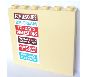 LEGO Tan Panel 1 x 6 x 5 with FORTESQUES ICE-CREAM Sticker (59349)
