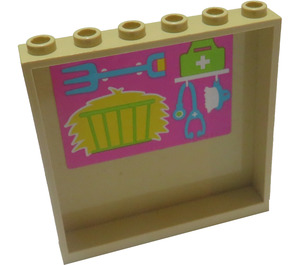 LEGO Tan Panel 1 x 6 x 5 with hay, hayfork and doctor items Sticker (59349)