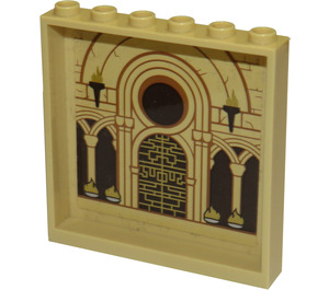 LEGO Zandbruin Paneel 1 x 6 x 5 met Torches, Bricks, Arches, Doorway en Fires Sticker (59349)