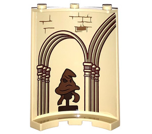 LEGO Tan Panel 4 x 4 x 6 Curved with Sorting Hat and Brick pattern on back Sticker (30562)