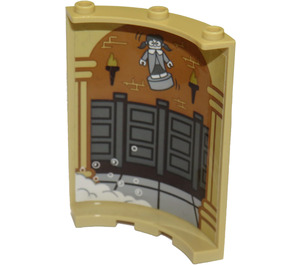 LEGO Tan Panel 4 x 4 x 6 Curved with Stall Doors, Torches and Girl Sticker (30562)