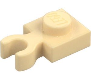 LEGO Beige Plate 1 x 1 med Vertikal Klips (Tykk åpen 'O' klips) (44860 / 60897)