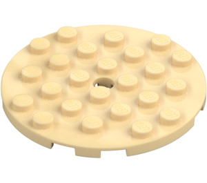 LEGO Beige Plate 6 x 6 Rund med Stift Hull (11213)