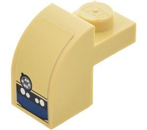 LEGO Zandbruin Helling 1 x 2 x 1.3 Gebogen met Plaat met EV-A4-D Gezicht Sticker (6091)
