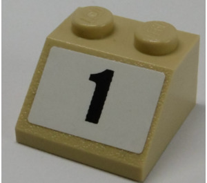 LEGO Beige Steigung 2 x 2 (45°) mit '1' Aufkleber (3039)
