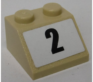 LEGO Tan Slope 2 x 2 (45°) with '2' Sticker (3039)