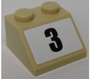 LEGO Tan Slope 2 x 2 (45°) with '3' Sticker (3039)