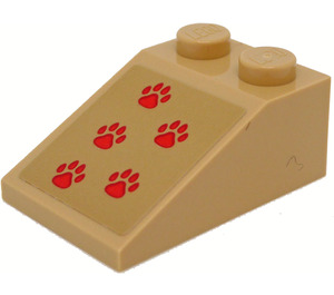 LEGO Zandbruin Helling 2 x 3 (25°) met Koraalkleurig Kat Paws Sticker met ruw oppervlak (3298)