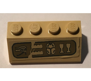 LEGO Tan Slope 2 x 4 (45°) with Hieroglyphs Sticker with Rough Surface (3037)