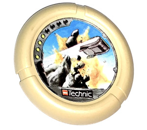LEGO Tan Technic Bionicle Weapon Throwing Disc with Granite / Rock, 4 pips, flying box hitting rock (32171)