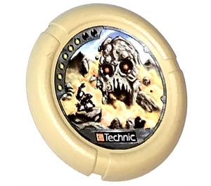 LEGO Tan Technic Bionicle Weapon Throwing Disc with Granite / Rock, 6 pips, facing rock creature (32171)