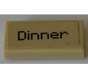 LEGO Tan Tile 1 x 2 with "Dinner" Sticker with Groove (3069)