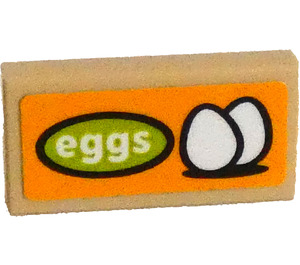 LEGO Beige Piastrella 1 x 2 con Verde 'eggs' e Due Eggs Adesivo con scanalatura (3069)