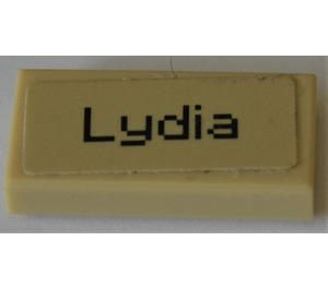LEGO Tan Tile 1 x 2 with "Lydia" Sticker with Groove (3069)