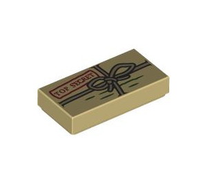 LEGO Tan Tile 1 x 2 with Package with String and "Top Secret" with Groove (3069 / 104987)