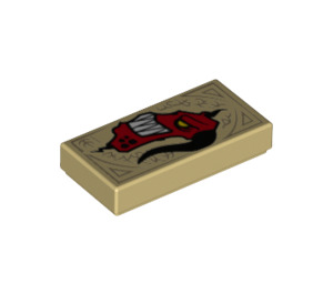 LEGO Tan Tile 1 x 2 with Red Monster Head with Groove (3069 / 24710)