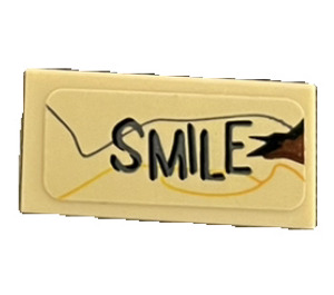 LEGO Tan Tile 1 x 2 with ‘Smile’ Sticker with Groove (3069)
