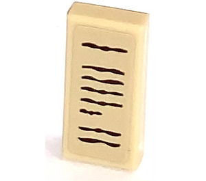 LEGO Tan Tile 1 x 2 with Writing Sticker with Groove (3069)