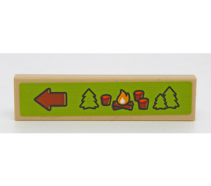 LEGO Tan Tile 1 x 4 with Arrow, Campfire and Trees Sticker (2431)