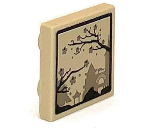 LEGO Tan Tile 2 x 2 Inverted with Picture of Blooming Cherrytree Sticker (11203)