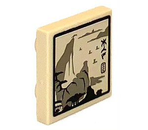 LEGO Tan Tile 2 x 2 Inverted with Picture  of Cliffs and KWS (Ninjago Language) Sticker (11203)
