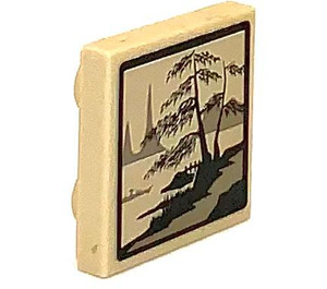 LEGO Tan Tile 2 x 2 Inverted with Picture of Tree and Lake Sticker (11203)