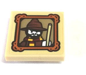 LEGO Zandbruin Tegel 2 x 2 Omgekeerd met Wizard met Brown Hoed Sticker (11203)