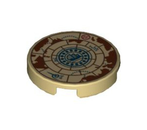 LEGO Tan Tile 2 x 2 Round with Atlas with "X" Bottom (4150 / 97370)