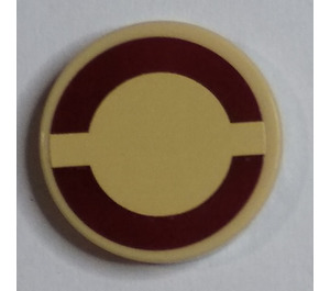 LEGO Tan Tile 2 x 2 Round with Dark Red SW Semicircles Sticker with Bottom Stud Holder (14769)