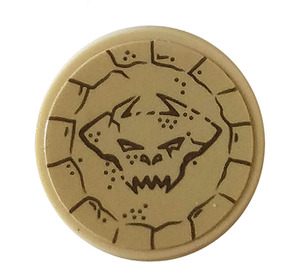 LEGO Tan Tile 2 x 2 Round with Demon Head Sticker with Bottom Stud Holder (14769)