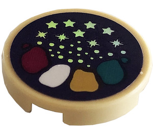 LEGO Tan Tile 2 x 2 Round with Dots, Stars, Colors Sticker with Bottom Stud Holder (14769)
