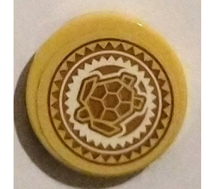 LEGO Tan Tile 2 x 2 Round with Geometric turtle Sticker with Bottom Stud Holder (14769)