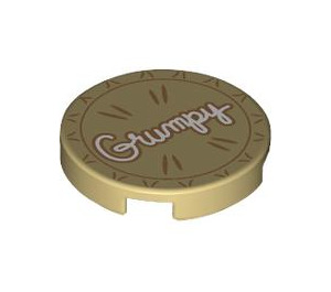 LEGO Tan Tile 2 x 2 Round with ‘Grumpy’ Cushion with Bottom Stud Holder (14769 / 107057)