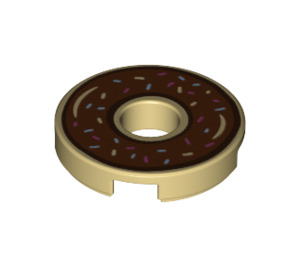 LEGO Tan Tile 2 x 2 Round with Hole in Center with Brown Donut with Sprinkles (15535 / 72189)