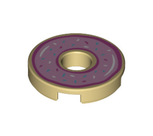 LEGO Beige Fliese 2 x 2 Runden mit Loch Im zentrum mit Pink Donut mit Sprikles (15535 / 72190)