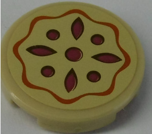 LEGO Tan Tile 2 x 2 Round with pie pattern Sticker with Bottom Stud Holder (14769)