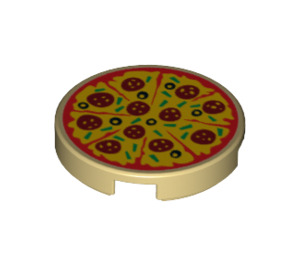 LEGO Tan Tile 2 x 2 Round with Pizza with Bottom Stud Holder (14769 / 29629)