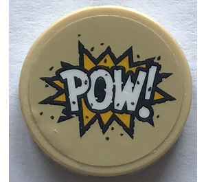 LEGO Tan Tile 2 x 2 Round with "POW!" Sticker with Bottom Stud Holder (14769)